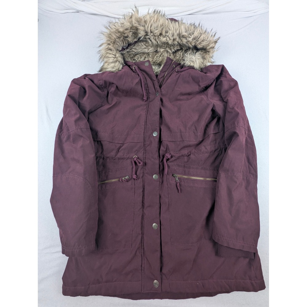 Aeropostale Womens XL Burgundy Faux Fur Trim Hooded Winter Parka Jacket